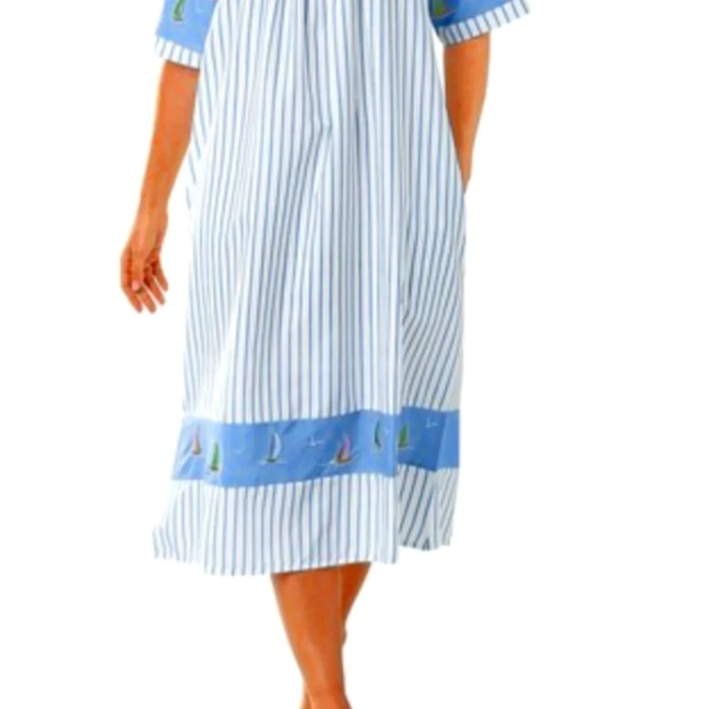 BLUE & WHITE STRIPE BOAT SHIFT DRESS SIZE 4X - Picture 2 of 2